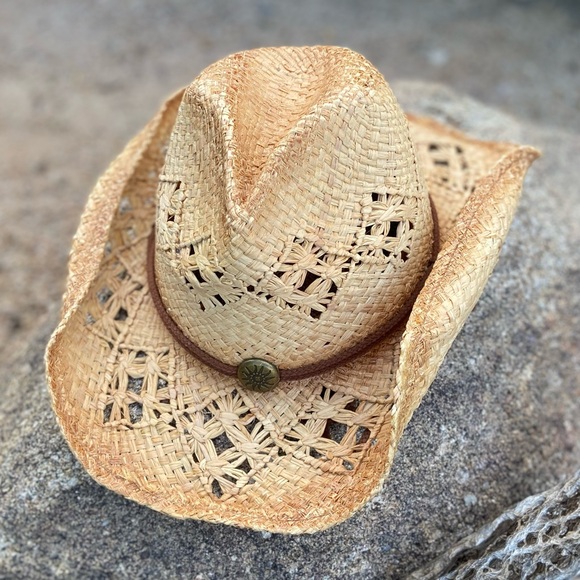Straw Cowboy Hat ⭐️NWT Brown Band Saddleback Hats - Picture 3 of 13